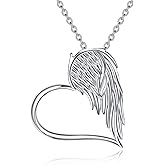 URONE Angel Wings Necklace 925 Sterling Silver Angel Wing Heart Pendant Necklace Angel Wing Jewelry Gifts for Women