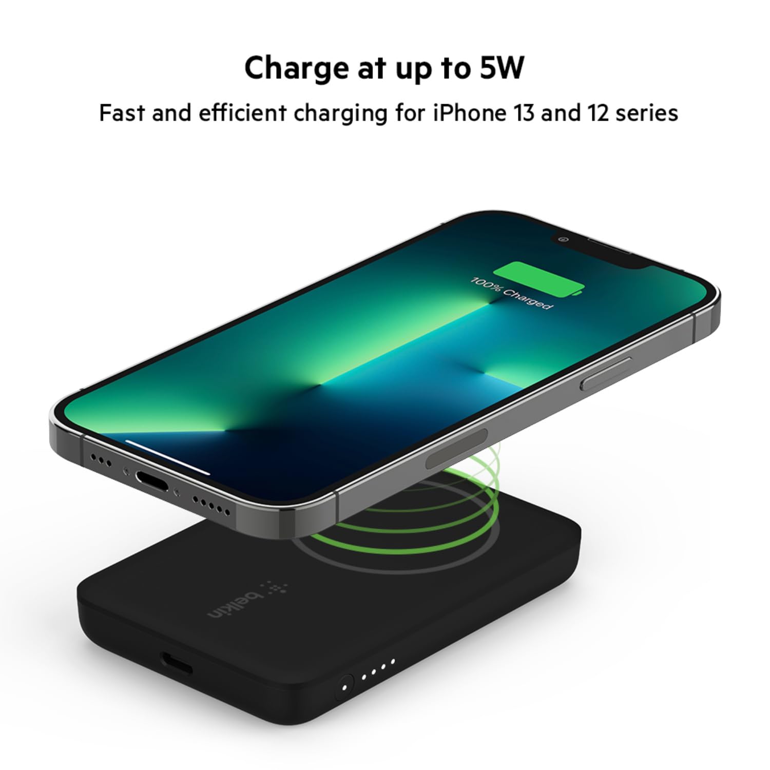 Belkin Portable Charger, MagSafe Charger Wireless Power Bank - 7.5W Wireless Charger - Portable Magnetic Battery Pack for iPhone 16, 15, 14, 13, Plus, Pro, Max, AirPods, Google Pixel 10, etc. - Black