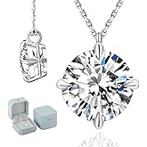 KRKC Moissanite Pendant Necklace for Women, 0.5CT/1CT/2CT/3CT/4CT Lab Created Diamond Solitaire Pendant, VVS1 Clarity D Color, Adjustable 14K White Gold Plated S925 Sterling Silver Chain, Jewelry Gift for Anniversary Valentines Christmas Day