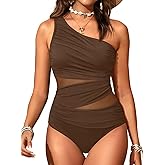 Aqua Eve Women Mesh One Piece Swimsuit - Tummy Control One Shoulder Bathing Suit Cut Out Swimwear 2026