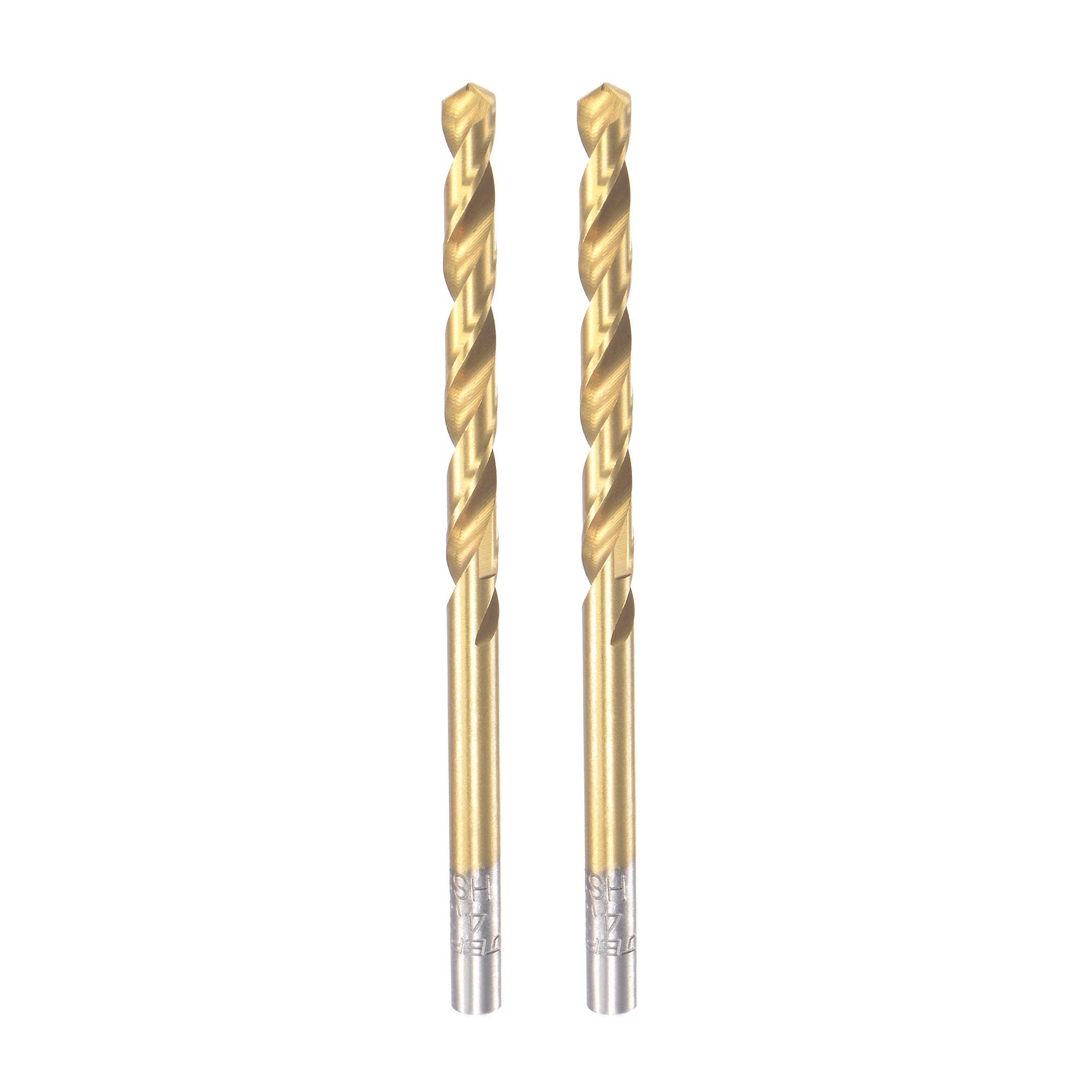sourcing map 4.3mm Drill Bits High Speed Steel Straight Shank 80mm Length Twist Drill Bit Fully Ground Titanium Coated 2 Pcs