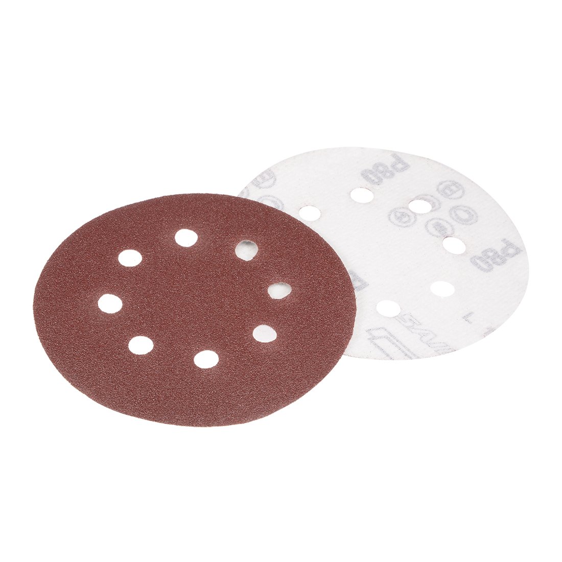 sourcingmap 10Pcs 5 inch 8 Hole Hook and Loop Sanding Disc 80 Grit Flocking Sandpaper Random Orbital Sander Paper