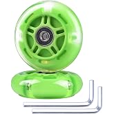 Gladeer 2-Pack 80mm Scooter Rear Wheels Light Up Inline Skate Replacement Wheels w/Bearings (Green)