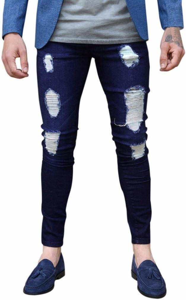 Men Jeans Daoroka Men's Plus Size Ripped Skinny Denim Slim Fit Straight Hiphop with Broken Holes Motorcycle Pants