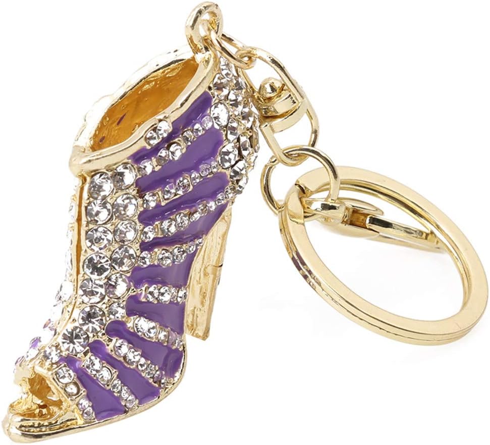 YESMAEA High Heeled Shoes Keychain Crystal Rhinestone Key Ring Charming Handbag Phone Bag Keyring,Golden Purple