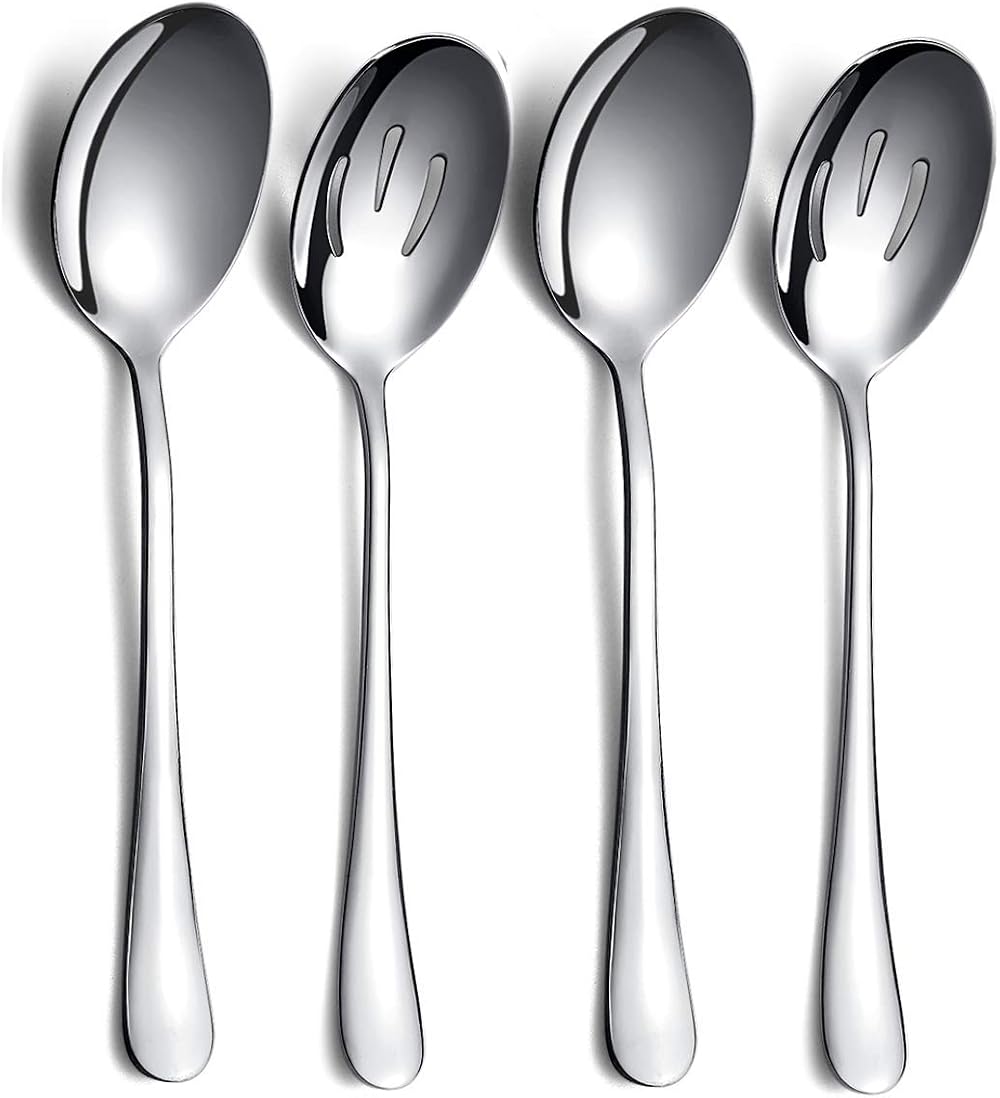 Kyraton Stainless Steel Serving Spoons Set 4 Pcs - 2 Serving 2 Slotted
