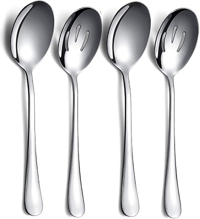 Kyraton Stainless Steel Serving Spoons Set 4 Pcs - 2 Serving 2 Slotted