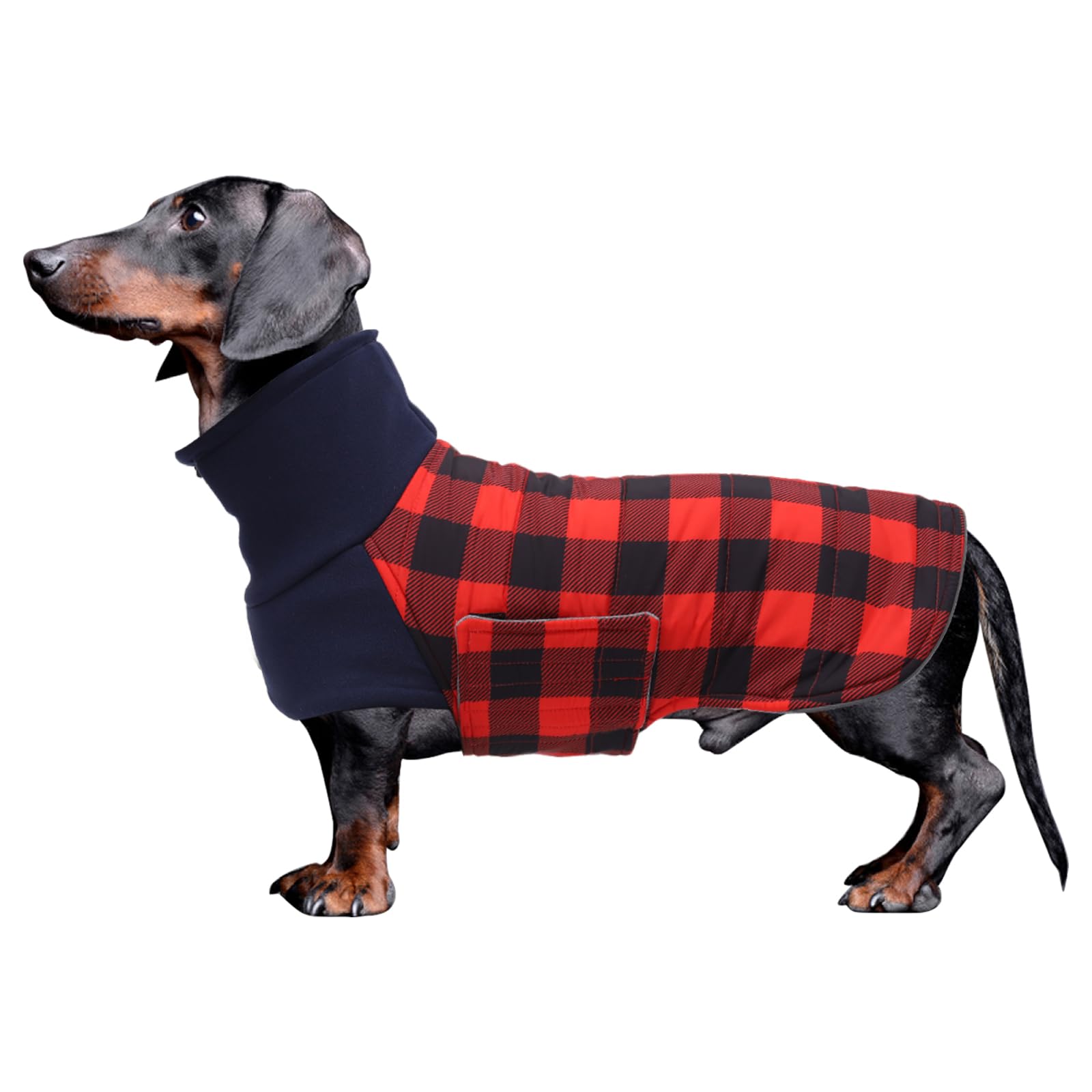 Geyecete Warm Thermal Quilted Dachshund Coat,High Neckine String Holes Dachshund jacketOutdoor Dog Apparel with Adjustable Bands for Small,Medium Dog-Red-S โ image 1
