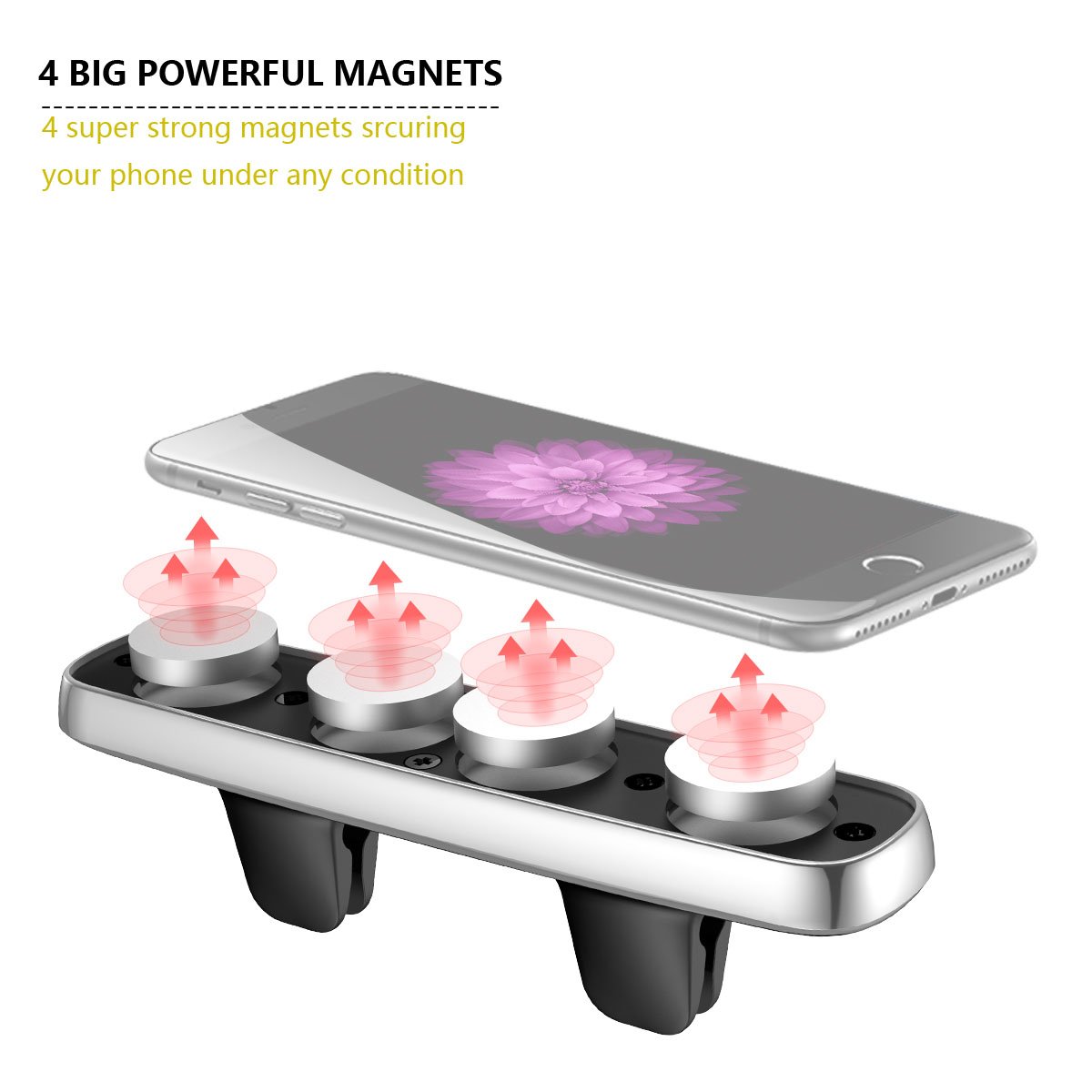 Magnetic Phone Car Air Vent Mount Holder, Drift Universal Smartphone Car Air Vent Mount Holder Cradle for iPhone X, 8/8 Plus/7/7 Plus, Samsung Galaxy S8/S9 and More Cellphones & Mini Tablets (Silver)