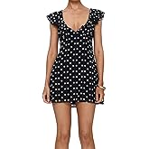 Aopwsrlyi Women Polka Dot Mini Dress Ruffle Sleeveless V Neck Back Tie Up Layered Summer Tank Dress