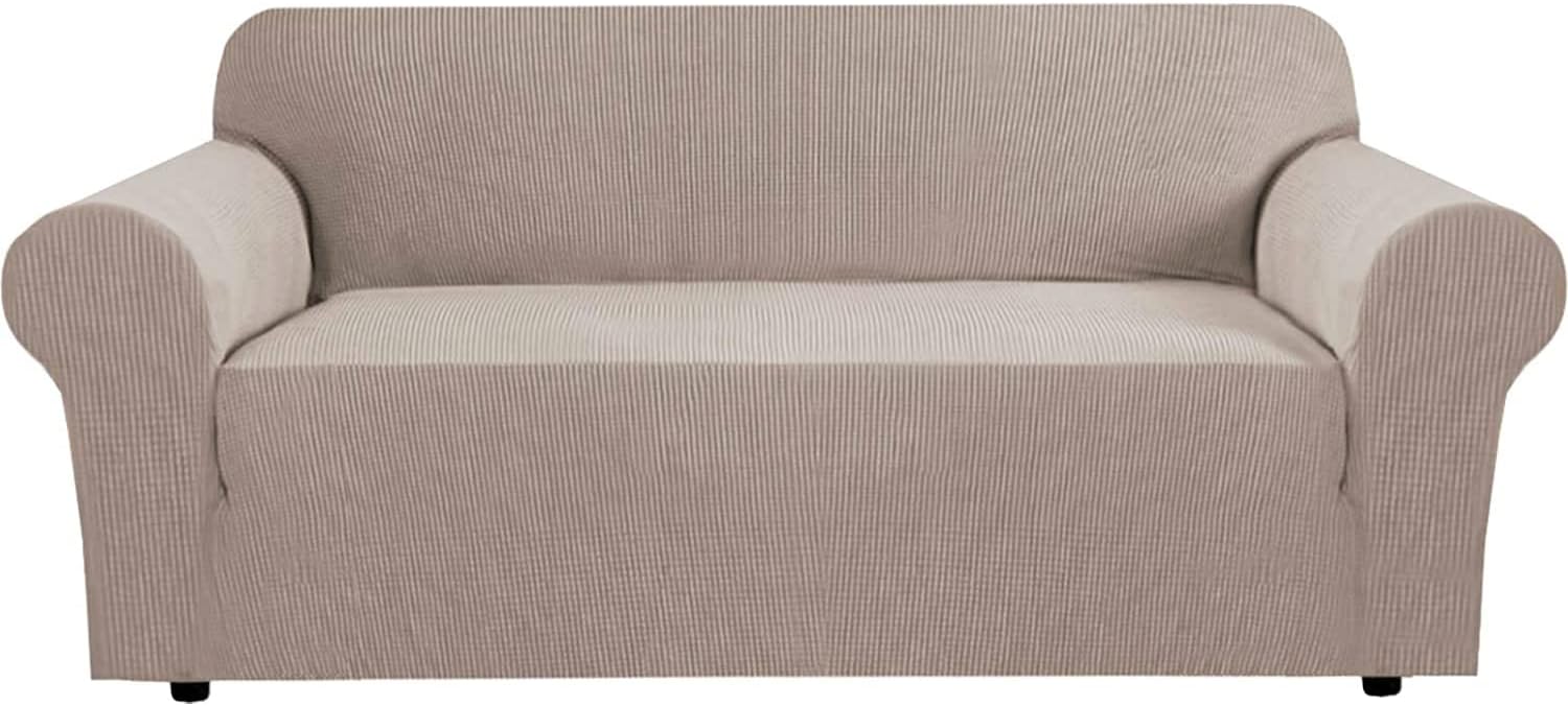 Slipcovers - H.VERSAILTEX Stretch Sofa Covers for 3 Cushion Couch Covers Sofa Slipcovers for Living Room Feature Thick Checked Jacquard Fabric with Elastic Bottom, Sofa X-Large - Sand
