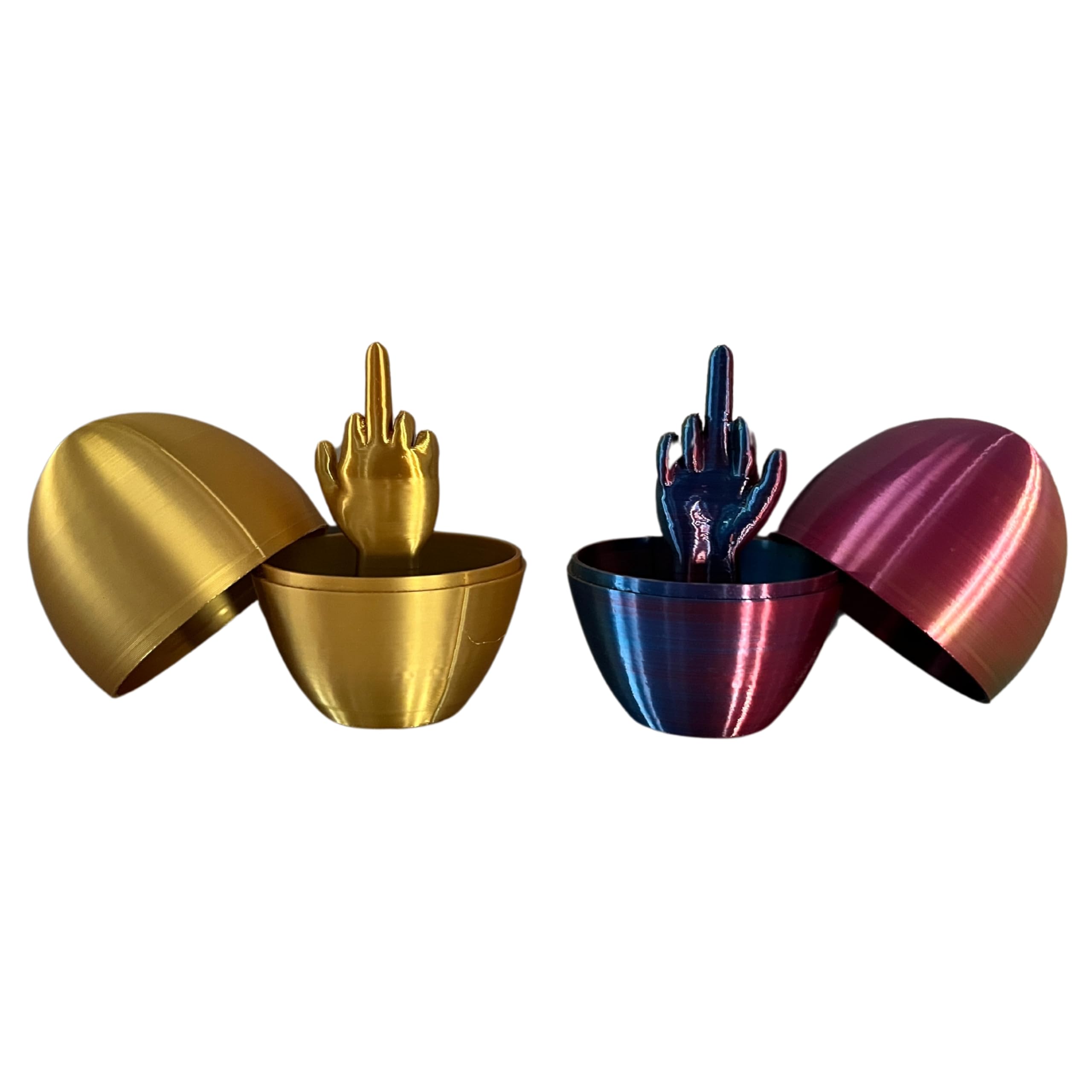 Middle Finger Easter Egg, Funny Adult Easter Gag Gift, Flip Off Prank Egg for Adults, Coworkers & Friends – Hilarious Easter Basket Stuffer & Easter Decor (Gold & Tri-Color, 2 Pack)