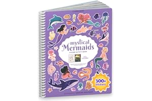 CUPKIN Mermaid Stickers, Toddler Sticker Book for Kids, Fun Toy, Toddler Road Trip Essentials, 300+ Girly Stickers + 8 Sticker Scenes and Coloring Pages, Mermaid Stickers Ages 2+