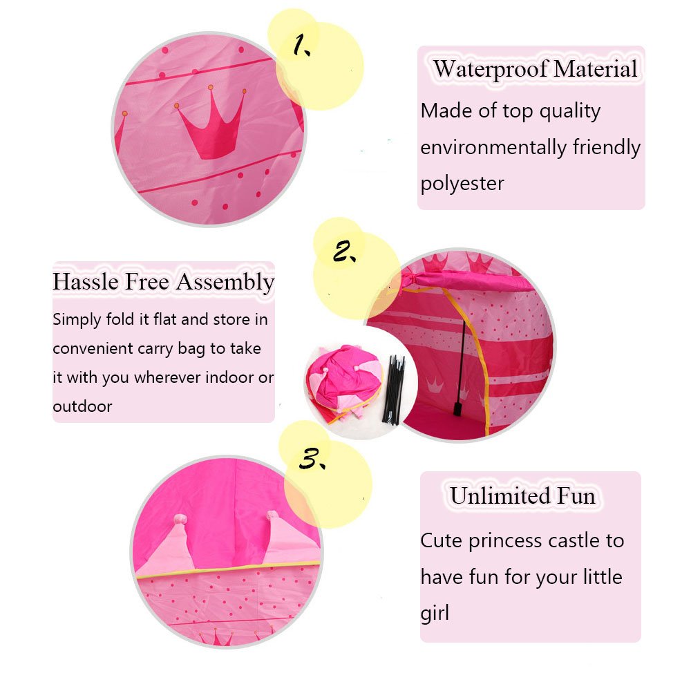 Hippih Indoor/Outdoor Little Princess Castle Play Tent for Girls, Promotes Early Learning, Social Bonding and Imaginative Play (Pink)