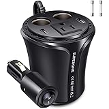 SUPERONE 150W Car Power Inverter DC 12V to 110V AC Car Converter, Dual USB Car Charger and 2 Socket Adapter