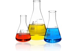 EISCO Premium Erlenmeyer Flask Set - 100ml, 250ml & 500ml Narrow Neck, White Graduations Superior Durability Chemical Resistance Borosilicate 3.3 Glass- Eisco Labs