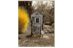 LITTLEPIECREATIONS Bathroom Wall Decor, Rustic Modern Farmhouse Outhouse Daisy Flowers Photography Wall Art (8x10 photo with 11x14 mat, Yellow)