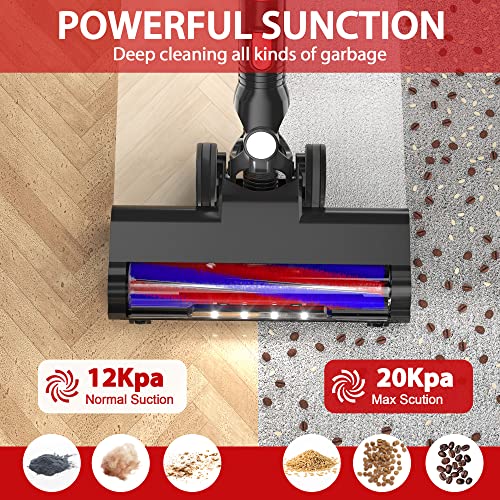 PRETTYCARE Cordless Vacuum Cleaner, Powerful Suction Stick Vacuum with 35min Long Runtime Detachable Battery, 6 in 1 Lightweight Quiet Cleaner Perfect for Hardwood Floor & Carpet Pet Hair, W100