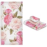 susiyo 3 Piece Bath Towel Set, Soft Highly Absorbent Bathroom Towels Beautiful Floral Pink Roses Bath Towels Fashion Print Decorative Towels (Set of 3, 1 Bath Towel, 1 Hand Towel & 1 Washcloth)