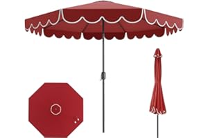 RELAX4LIFE 10 FT Scalloped Patio Umbrella, Market Table Umbrella with Push Button Tilt, Crank, 8 Sturdy Metal Ribs, Vented To