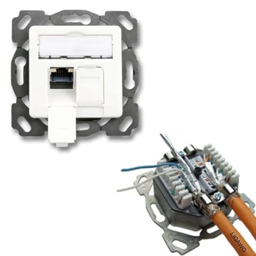 Netzwerkdose Cat6 doppelt, geschirmt, Unterputz, UPEK De-Embedded - Netzwerk Wanddose mit LSA Anschluss Kabelzuführung oben/ unten