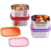 4 Pack Stainless Steel Snack Containers with Lids Set, 8 oz Rectangular Easy Open Leakproof Reusable Snack Box Container for Lunch, Small Lunch Food Containers for Meal Prep, Salad Dressing To Go