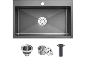 POPFLY Kitchen Sink, 28×20 Inch Drop In 18 Gauge Handmade SUS 304 Top mount Stainless Steel 9 Inch Deep Single Bowl Kitchen Sinks, Black