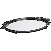 Kate and Laurel Arendahl Vintage Oval Mirrored Decorative Tray; 17 x 10; Antique Black; Traditional Ottoman Tray for Living R