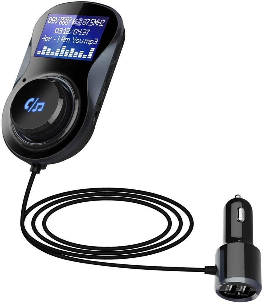 Bluetooth FM Transmitter, GRDE Bluetooth Car Adapter, Wireless in-Car Bluetooth Receiver Hands-Free Car Charger with Dual USB Ports Compatible for Samsung, Supporting TF Card Mp3 Player (Black)