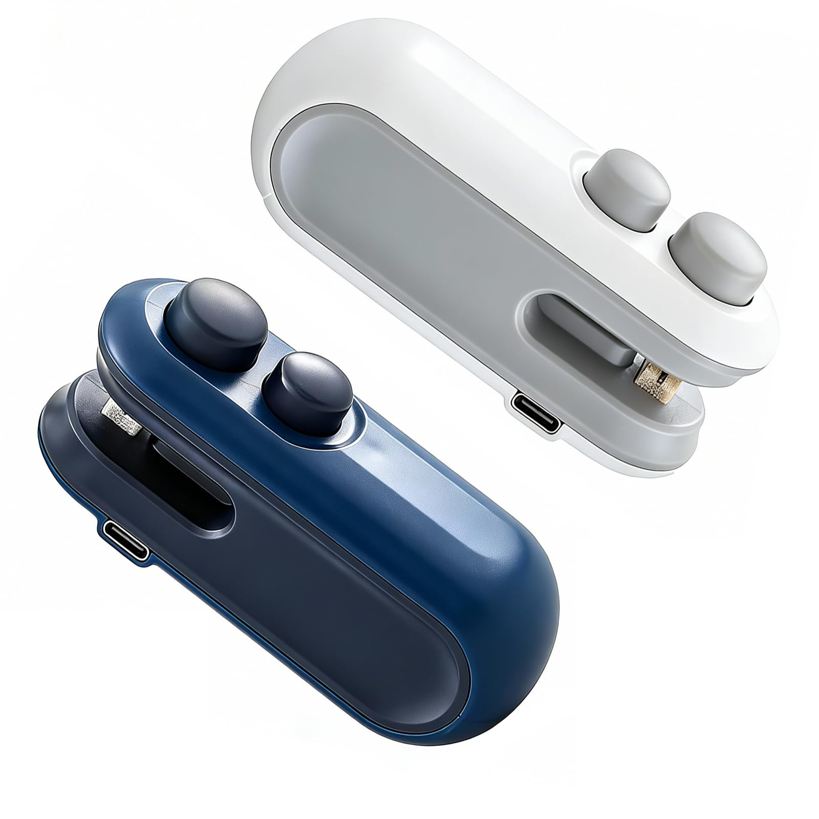 Photo 1 of 2pcs Mini Bag Sealer With Cutter And Magnet, Rechargeable Bag Sealer Mini, Mini Bag Sealer And Cutter For Snacks,Food Freshness Storage (White+Blue)