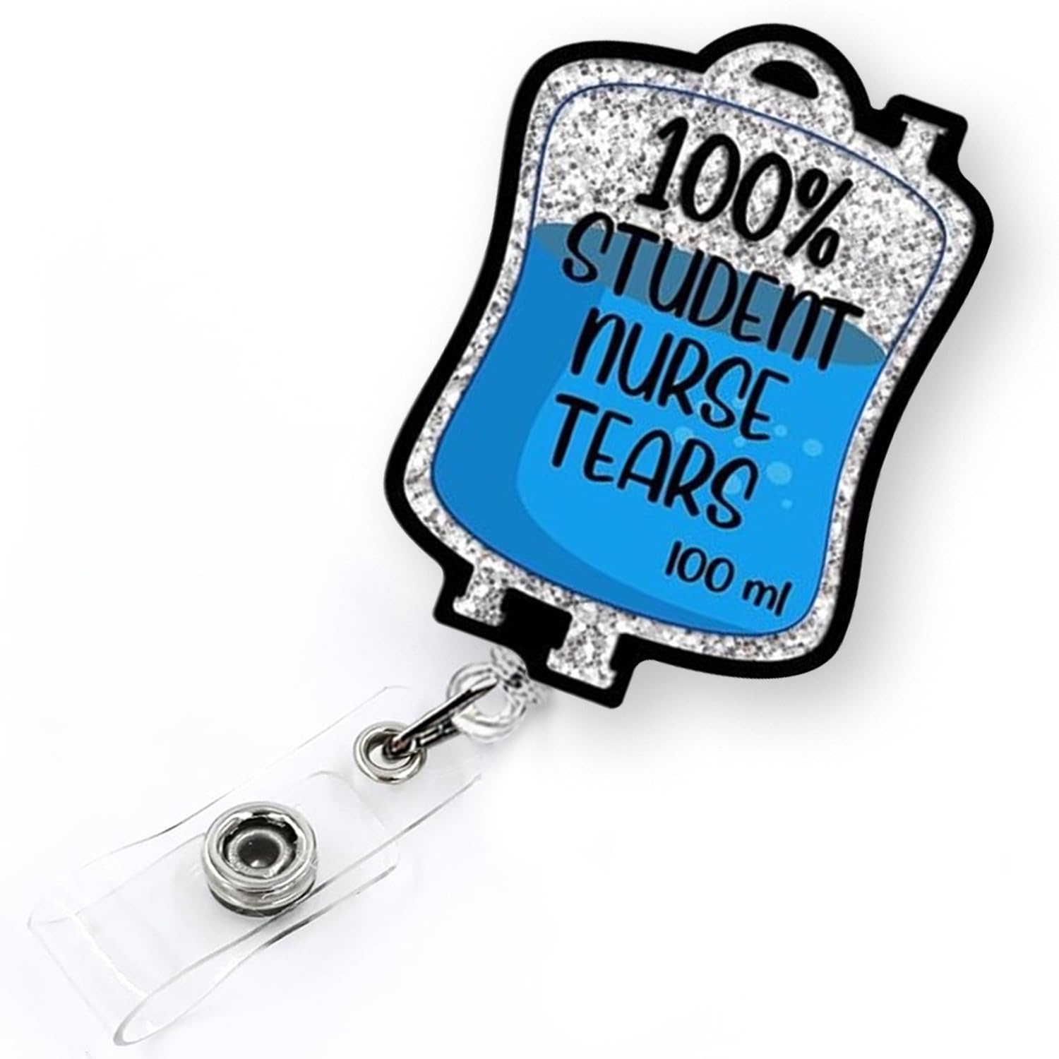 Photo 1 of 100% Student Nurse Tears Funny Glitter Badge Reel Retractable for Nurse Nursing School Student | Funny Graduation Gifts ID Name Tag Badge Holder with Alligator Clip & 24” Durable Nylon Cord | Acrylic