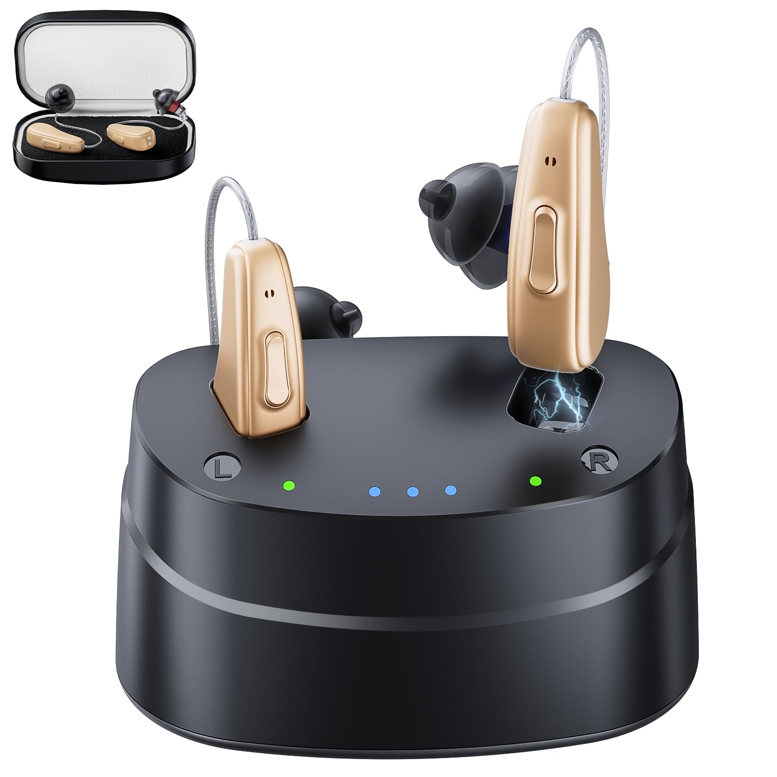 Photo 1 of Hearing Aids, Hearing Aids for Seniors, Rechargeable Hearing Aid with Noise Cancellation, 5-Level Button Volume Control, OTC Hearing Amplifier for Moderate Hearing Loss, Clear Sound