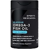 Sports Research® Omega-3 Fish Oil 1250 - Triple Strength Fish Oil Supplement from Wild Alaska Pollock - MSC Certified Sustainable · Non-GMO · Soy Free - 180 Softgel Capsules