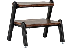 ABELIEFF Small Step Stool for Adults,Sturdy Wooden Step Stool for High BedsBedside,Kitchen Step Stool,Heavy Duty 2 Step Stool for Kitchen,Bathroom,Bedside,Hold Up to 500 Lbs,Rustic Brown