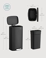 SONGMICS Kitchen Bin 30 L Pedal Rubbish Bin Soft Close Steel Black LTB03BK view 6