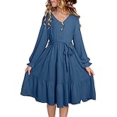 blibean Girls Long Sleeve Fall Dresses Tween Casual Ruffled Swing Formal Dressses Belt Size 6-15 Years
