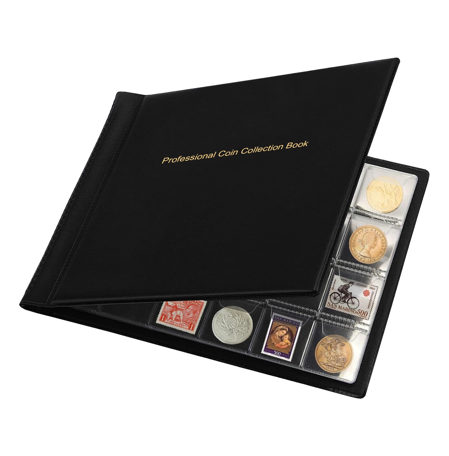 Body Plus Pockets Collection Album - 1.18 x 1.18 Inches Grid Coin Book - OPP Inside Page Holder for Coins, Caps, Tokens, Medallions, Badges (Black)