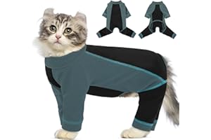 SUNFURA Hair Sticky Cat Clothes, Cat Sweater for Cats Only, 4-Legged Fleece Sweaters Kitten Pajamas Reduce Shedding Fur, Warm Pullover Shirts for Cats, Green XL