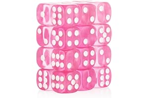 HANDAN 24 of Pack 16MM 6 Sided Dice Set,Translucent Colors D6 Game Dice Set, 6 Sided Standard Dices for Yahtzee, Bunco or Teaching Math,with Portable Dice Pouch(Pink)