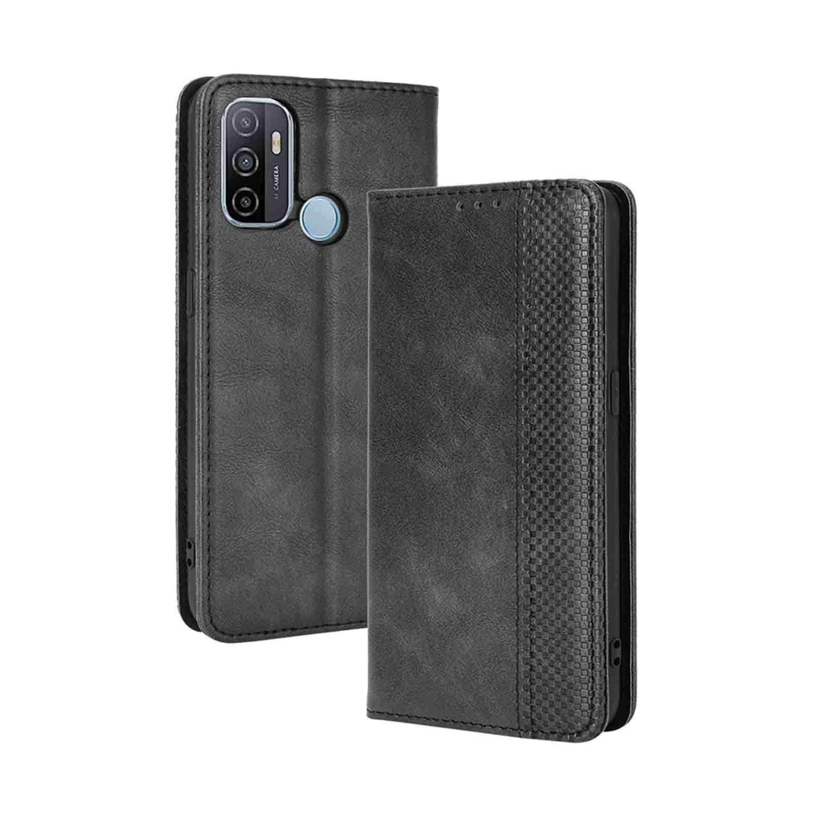 KERUN Case for OPPO A53s Filp Case, Magnetic Closure Full Protection Book Design Wallet Flip Cover for OPPO A53s with [Card Slots] and [Kickstand]. Black