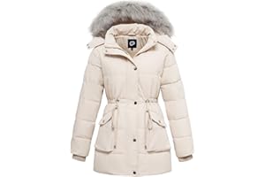 poonyfesh Women's Winter Hooded Coat Waterproof Down Long Jacket Warm Parka Thicken Puffer Coat with Removable Fur Hood