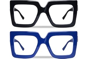 hoyuwak 2PCS Oversized Square Blue Light Glasses Big Frame Computer Eyewear Thick Fashion Clear Glasses for Women Fashion