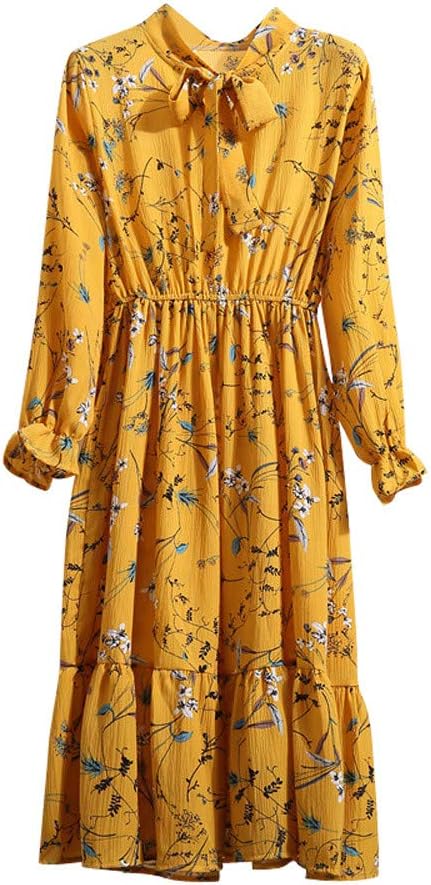 Lowprofile Chiffon Dress with Bow Tie Women Loose Bell Sleeve Lightwight Vintage Boho Midi Dress