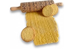 AZTEC Embossed Rolling Pin for Ceramic. Clay Roller and Ceramic Stamp for Embossing Pottery. Baking Gifts for Women by Algis 