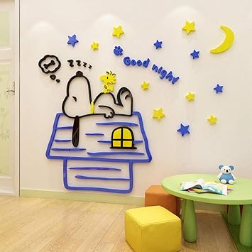 Snoopy Pegatinas De Pared 3d Tridimensional Decorativa Dormitorio De Bebe Dibujos Animados Creativos Habitacion De Ninos Pegatinas Negro Amarillo Medio Azul Marino Amazon Es Bricolaje Y Herramientas