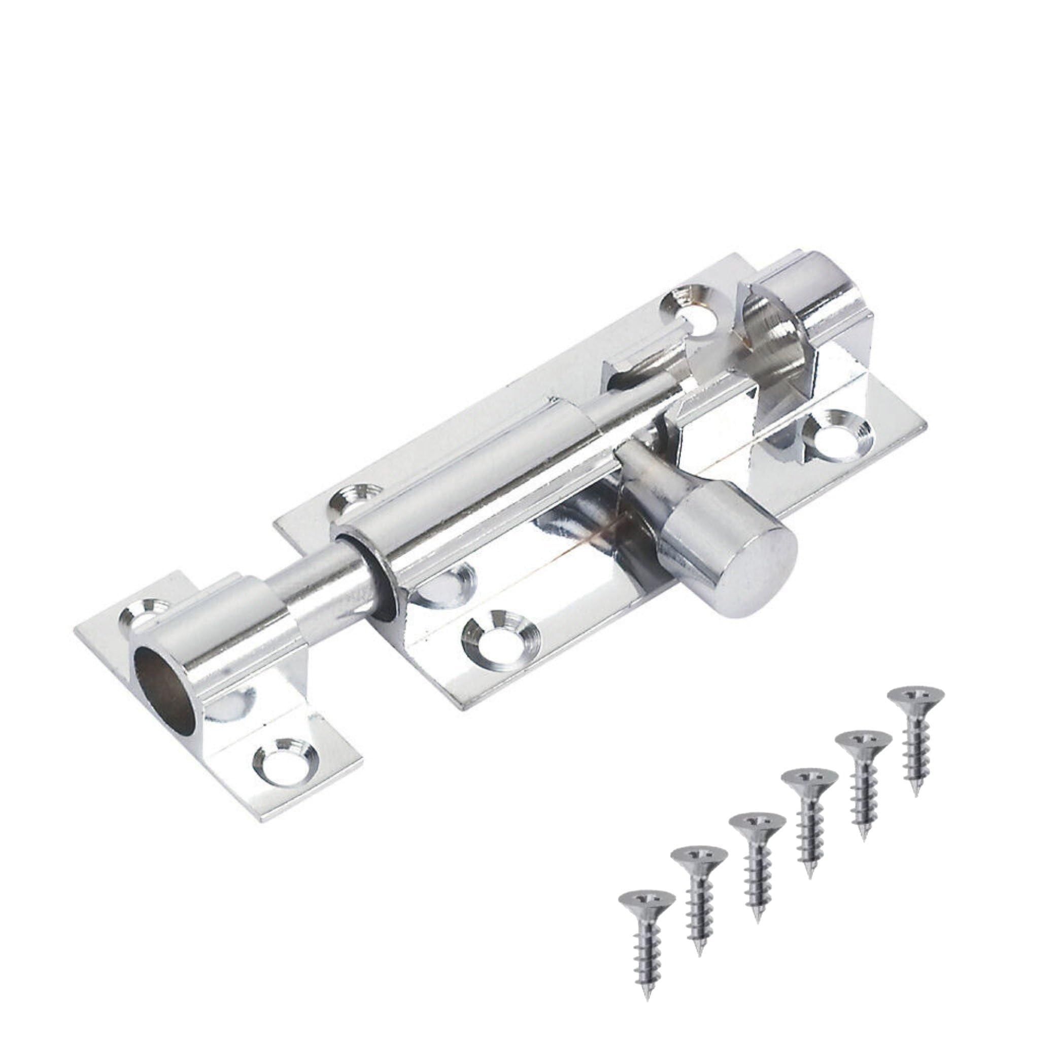 Door Bolts Polished Chrome Barrel Side Lock 50mm Straight Door Latch with Screws Tower Bolt Locks for Bedroom Bathroom Toilet Shed Gate Cupboards and Cabinets Pack of 1.