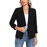 MINTLIMIT Womens Blazer 3/4 Rcuhed Sleeve Button Lightweight Collarless Blazer Business Work Office Jacket Blazers