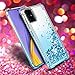 Jemo for Samsung Galaxy A51 Case,W/Soft 2 HD Screen Protector Four-Corner Glitter Bling Floating Liquid Quicksand Silicone Slim Non-Slip Shockproof Protective Luxury Clear Case for Girls Women (Teal)