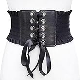 CALFOVERA 4.1 Inch Wide PU Leather Elastic Lace-up Corset Belt for Women Stretch Cinch Buckle Waist Belt