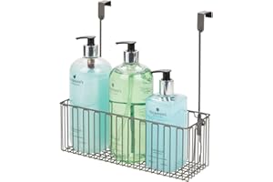 mDesign Steel Metal Wire Bathroom Cabinet Door Organizer - Over Door Storage Hanging Holder Baskets - Organizing Caddy with Hooks Holds Shampoo and Conditioner - Concerto Collection - Graphite Gray